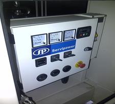 Genset Specifications  Ratings at NTP, 415/240V, 3 phase, 50Hz, 1500 rpm powered by Perkins Diesel Engine (UK) coupled to a Leroy Somer Alternator (France), mounted on fabricated steel base with built in Fuel tank. Set comes complete with Radiator, Governor, e.t.c.