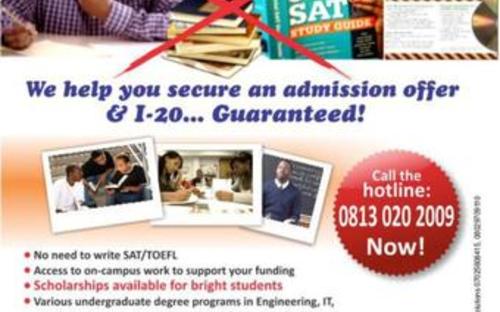 We will get you admission to reputable universities around the world with just your WAEC results.Call 08130202009 now.